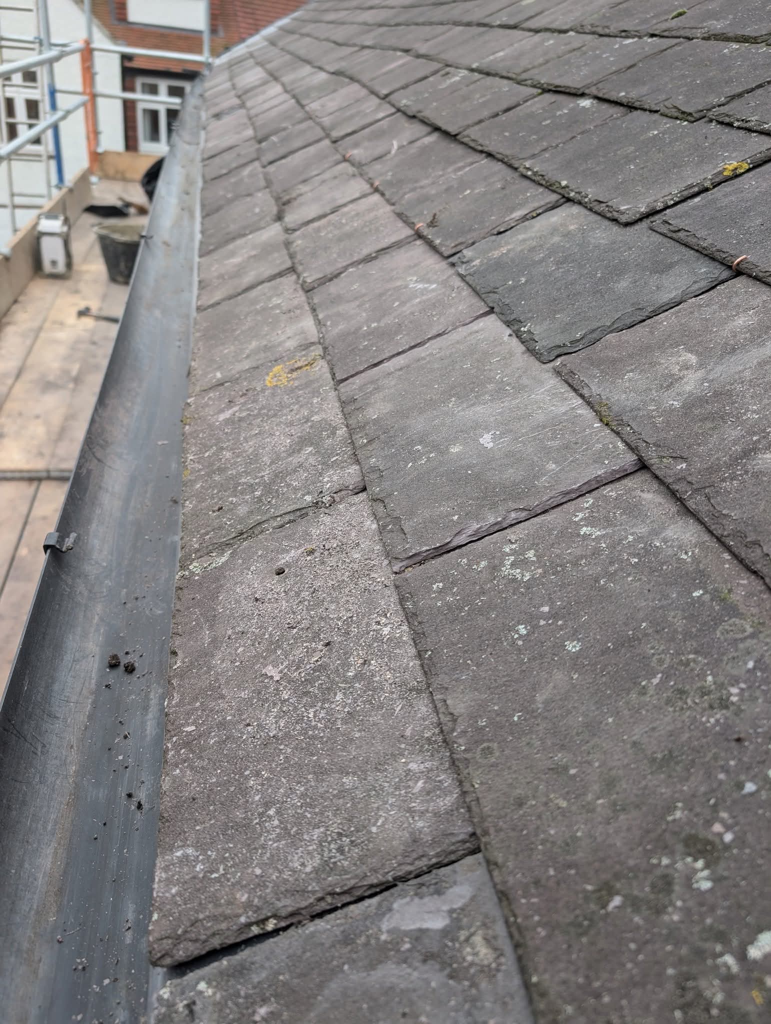 Lead valley and slate detail during a re-roof
